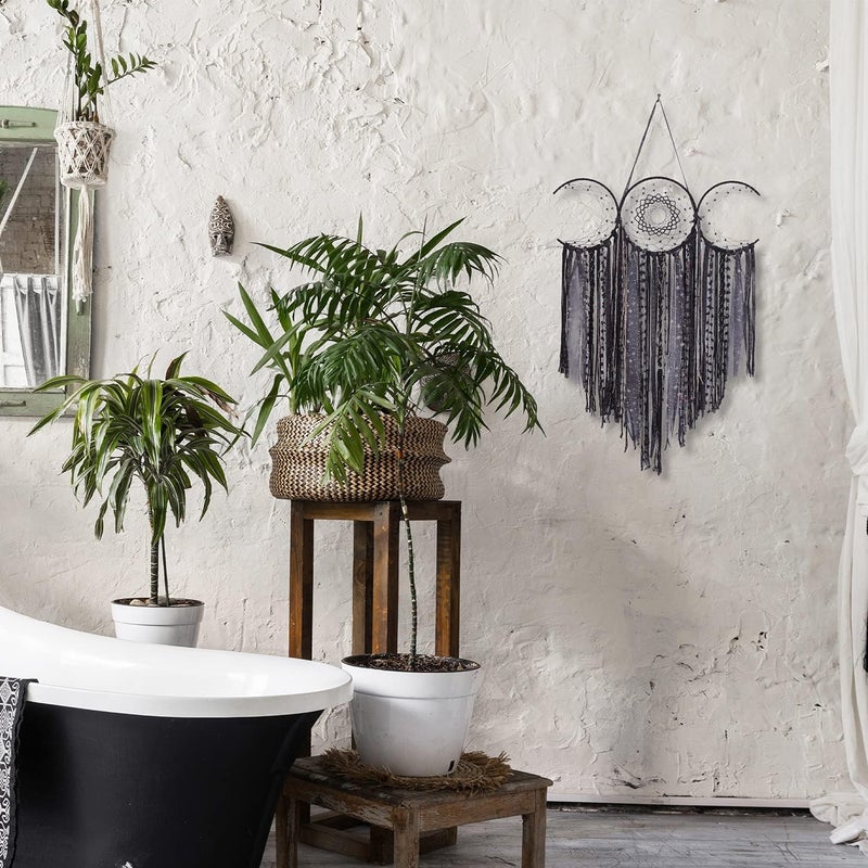 ANROYE Black Triple Moon Goddess Macrame Wall Hanging, Wicca Crescent Dream Catcher for Witch Home, Dreamcatcher for Bedroom Decoration, Pagan Woven Tapestry for Wiccan Adults Decor - Image 5